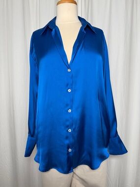Zara Royal Blue Satin Button-Down Shirt